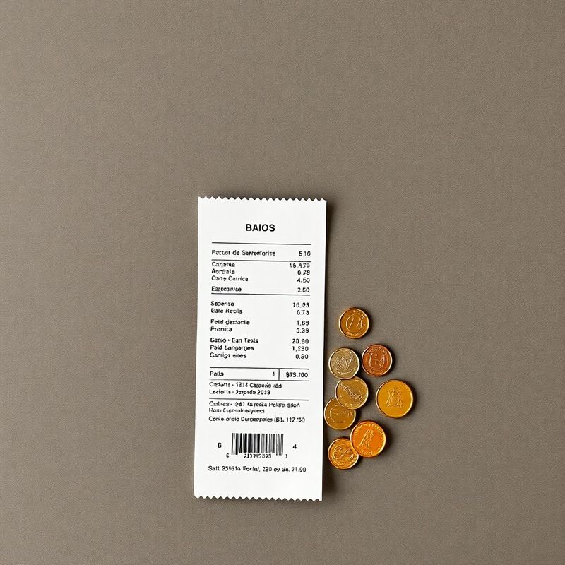 Ticket de supermercado español y monedas sobre un fondo gris pizarra